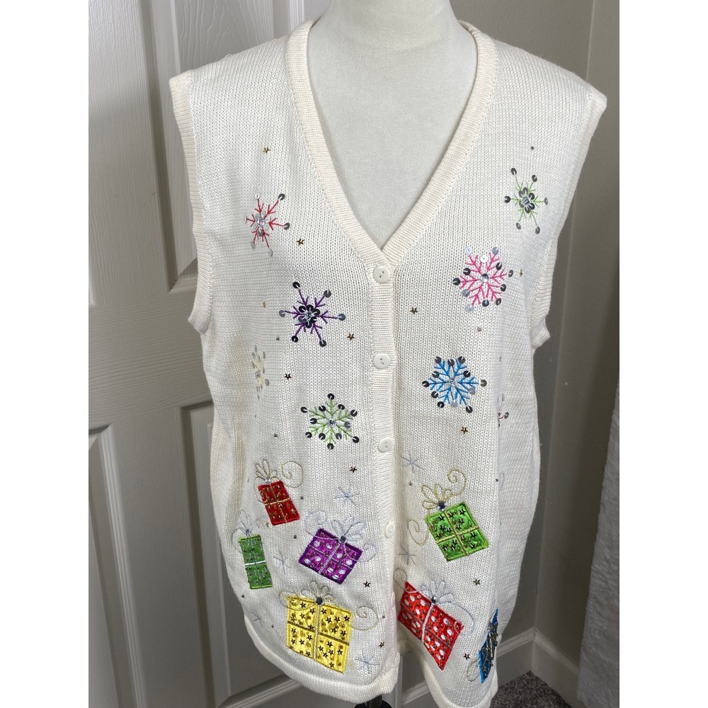 SML Design Christmas Vest Sleeveless Holiday Snowflakes Presents XL